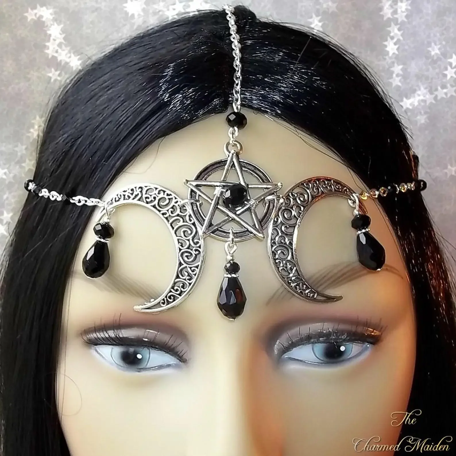 Wicca Moon & Triskele Headpiece Gothic Head Chain Moon Circlet Pagan Headdress Wiccan Head Chain jewelry accessories,hair accessory,hair headdress,bridal headwear,hair band crown