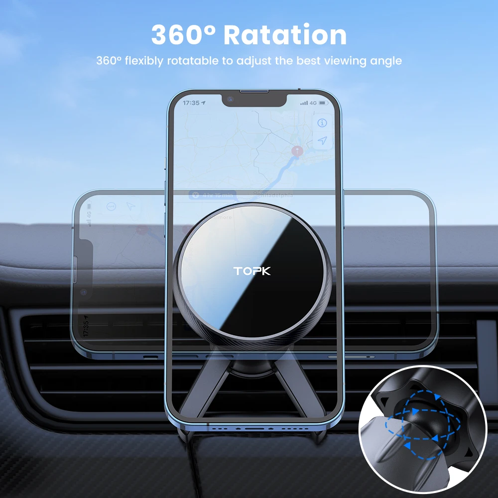 TOPK Edelstahl-Haken-Autotelefonhalter, magnetischer Telefonhalter, Mag-Safe-Halterung für Lüftungsschlitze und Armaturenbrett, für iPhone 15, 14, 13, 12 – Detail 9