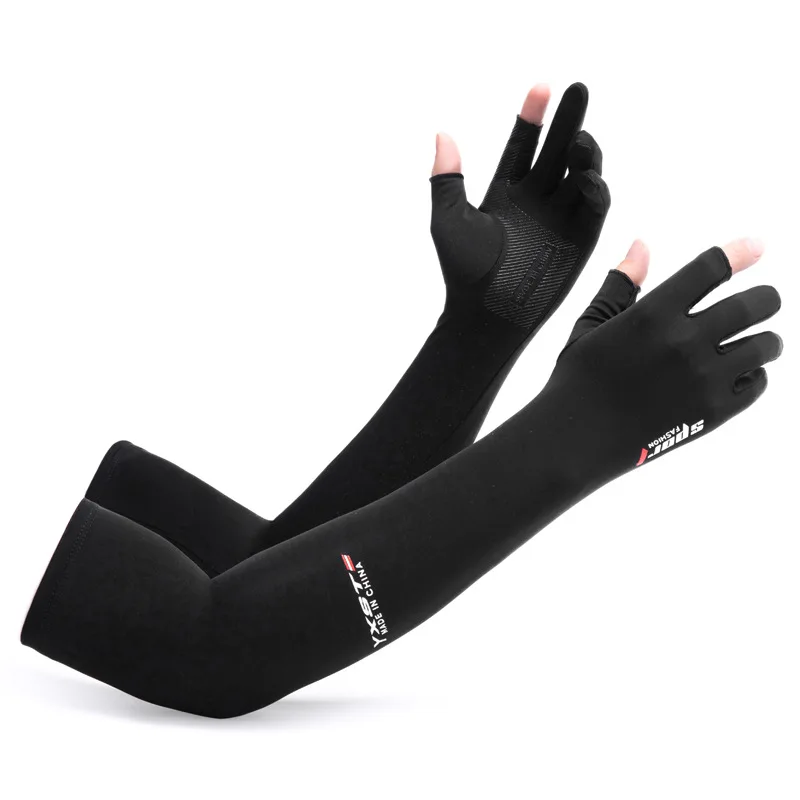 Sun Protection Gloves Arm Sleeves Summer Ice Silk Sleeves Driving and Riding Non-slip Fishing Ice Sleeves Half-finger Gloves 4