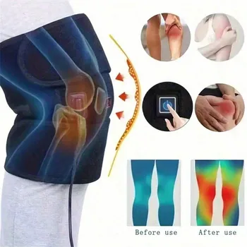 Heating Knee Massage Belt with Adjustable Protector for Knee Area 3 Temperature Design Single Black 2