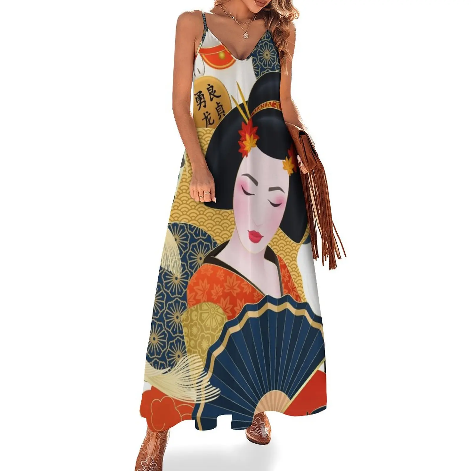 

Japanese Geisha Colorful Art Sleeveless Dress dresses for woman ceremony dresses