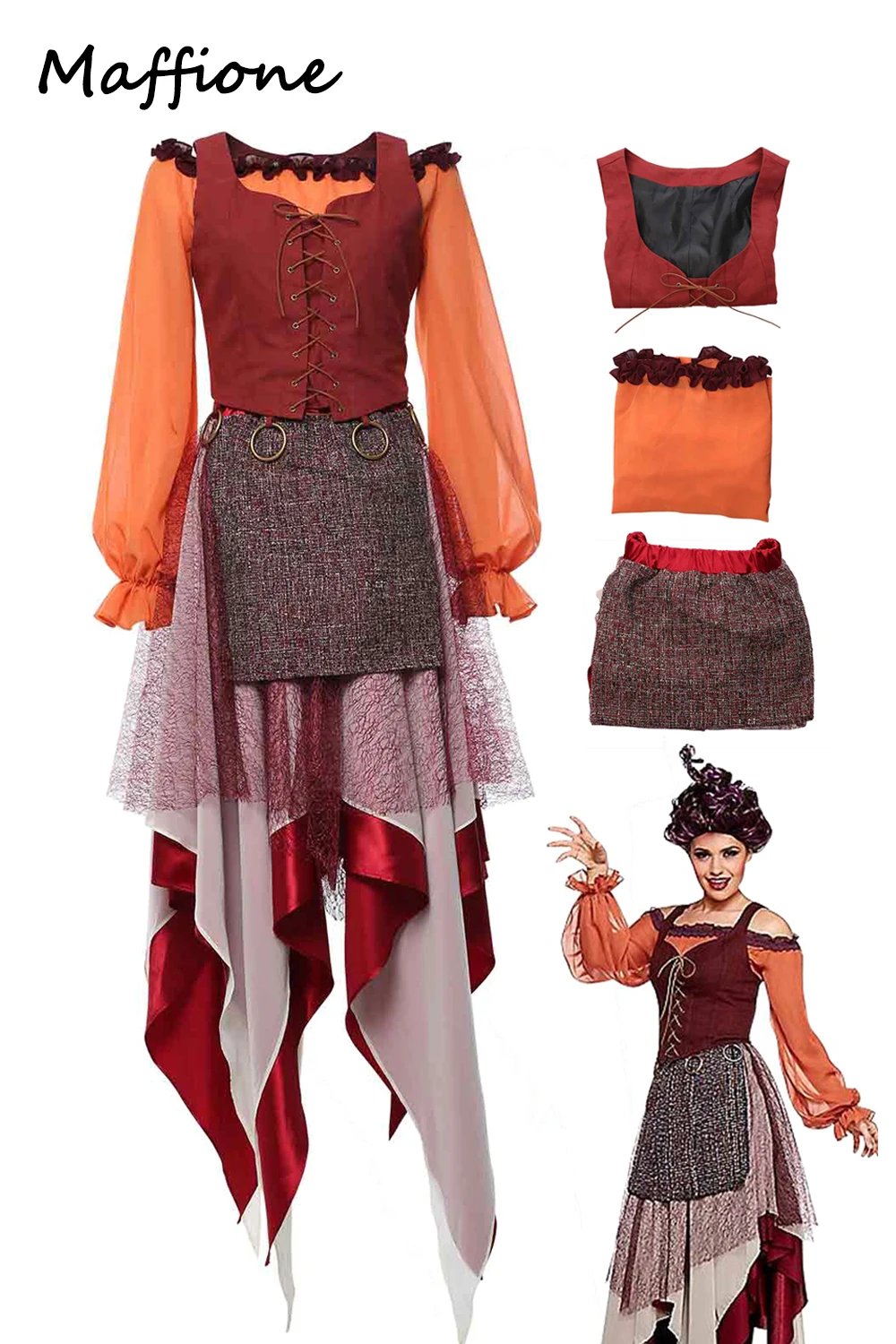 

Adult Mary Cosplay Sanderson Women Fantasy Dress Movie Hocus Cosplay Pocus Costume Disguise Adult Women Roleplay Outfits