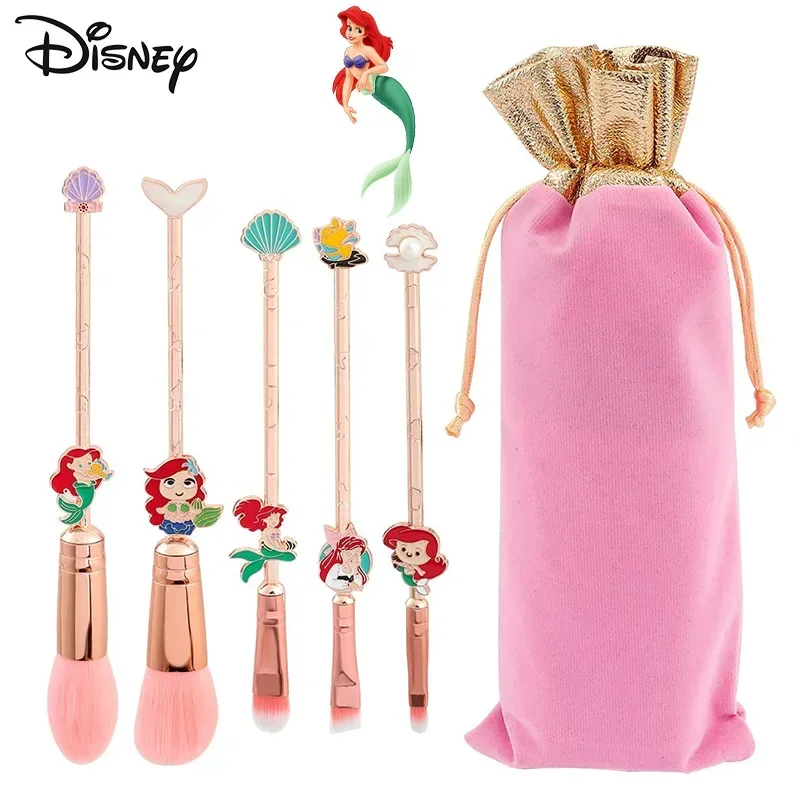 Disney The Little Mermaid Pink Pennelli Per Trucco 5 Pezzi Set Cute Ariel Princess Soft Comodo Strumento Di Bellezza Per Pennelli Per Trucco Specializ
