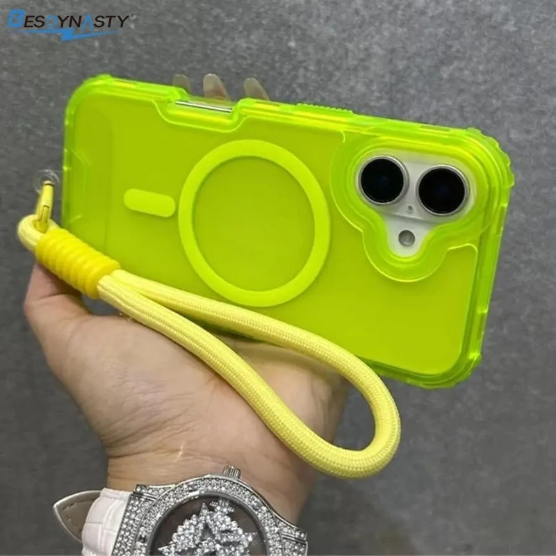 Luxury Armour Matte MagSafe Phone Case with Colourful Wrist Strap - Shockproof Cover