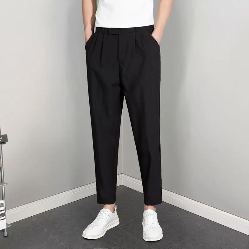 Solid Color New Models Versatile Loose Fitting Straight Cylinder Leisure Senior Texture Simplicity Men's Cropped Pants Summer