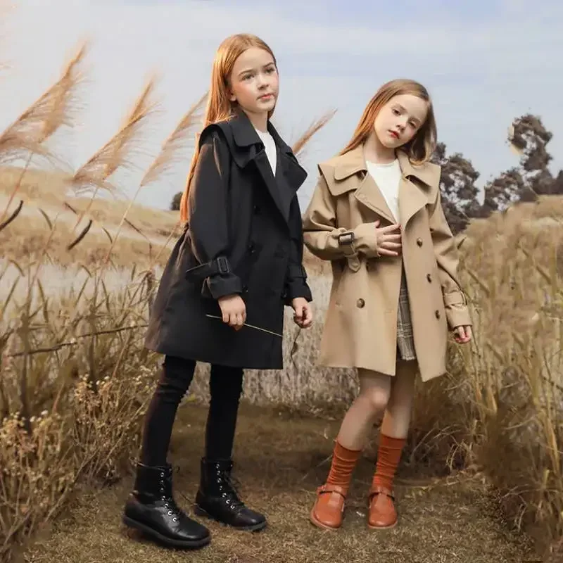 Kids Jacket Girls Trench Coats 4-14 Years Girls Autumn Coats Fashion Kids Windbreaker Long Sleeve Trench Thicken Warm Outerwear