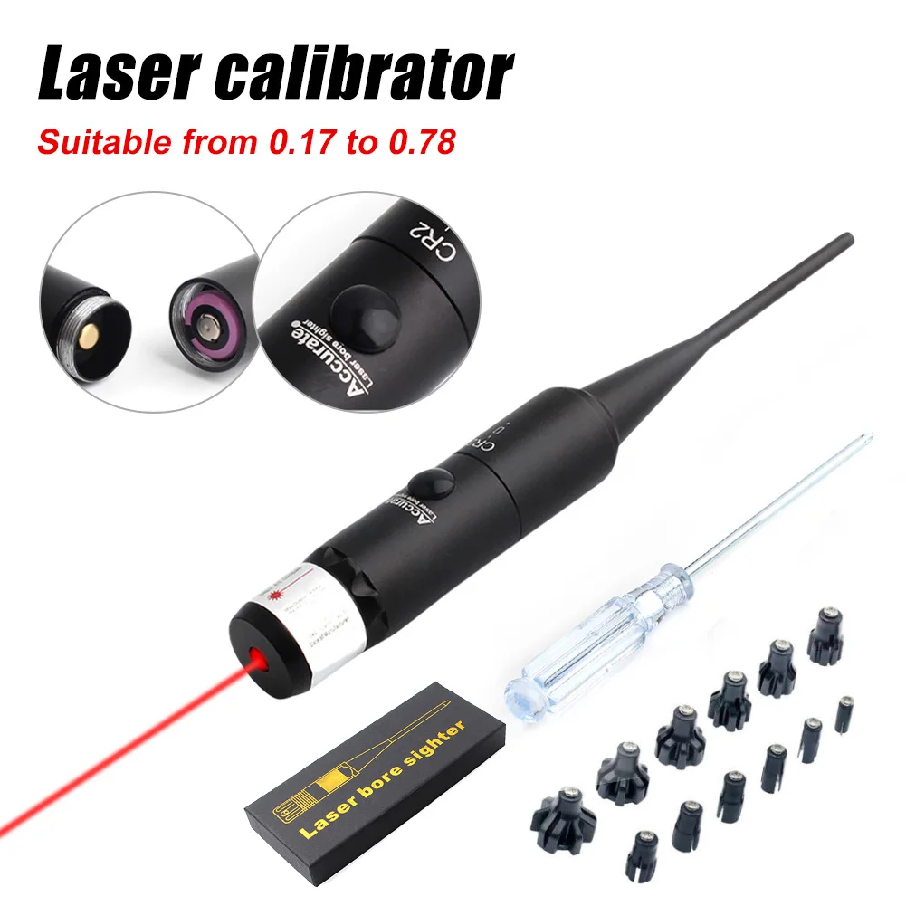 Red Dot Laser Bore Sighter Calibration Laser Scope Kit for 0.17 - 0.78 Caliber Collimator Calibrator with 12 Adapters