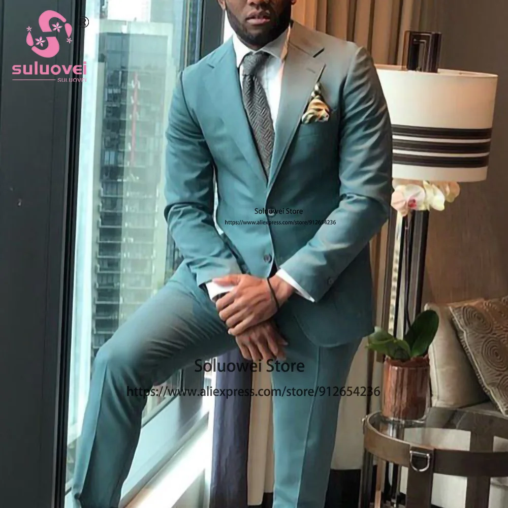 Fashion Slim Fit Business Suits For Men 2 Piece Jacket Pants Set Formal African Groom Wedding Notch Lapel Tuxedo Traje De Hombre