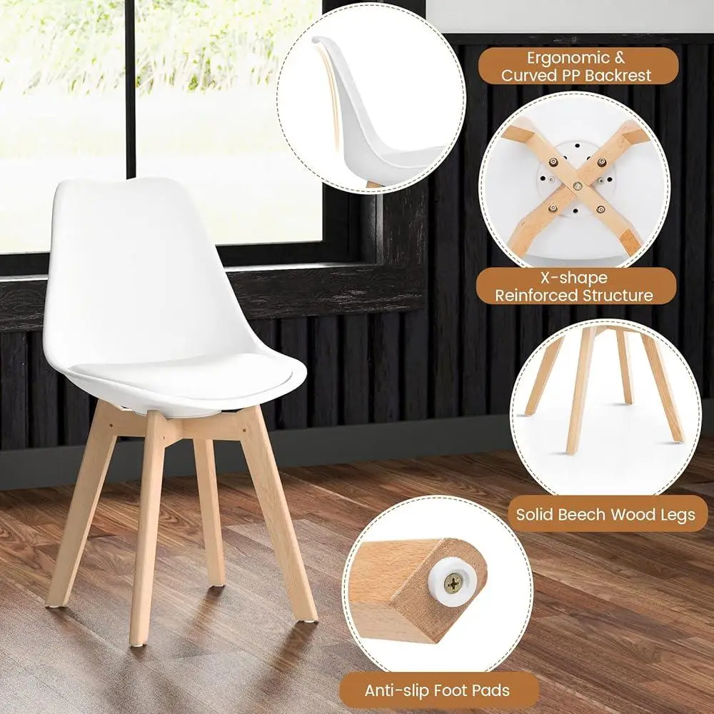 5-Piece Modern Dining Table Set Round Tempered Glass Table 4 High Back Chairs Ergonomic Design Space Saving Easy Assembly Dining 6
