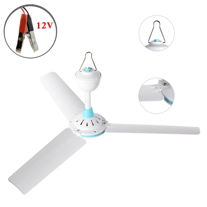 

CPDD 12V 24V Household Mute Ceiling Canopy Fan Hanging Camping Tent Hanger Fan for Outdoor BBQ Home Dormitory Bed