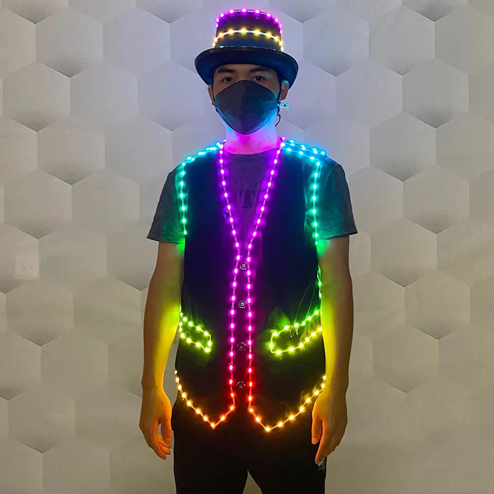 

Colored Led luminous vest hat Bar costume Jacket DJ Singer party glow-in-the-dark supplies dancer stage wear waiter costume