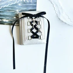 Silver Sweet Women's Designer Wallet - Y2K Style Short Coin Purse with Strap (Black - No pendant)