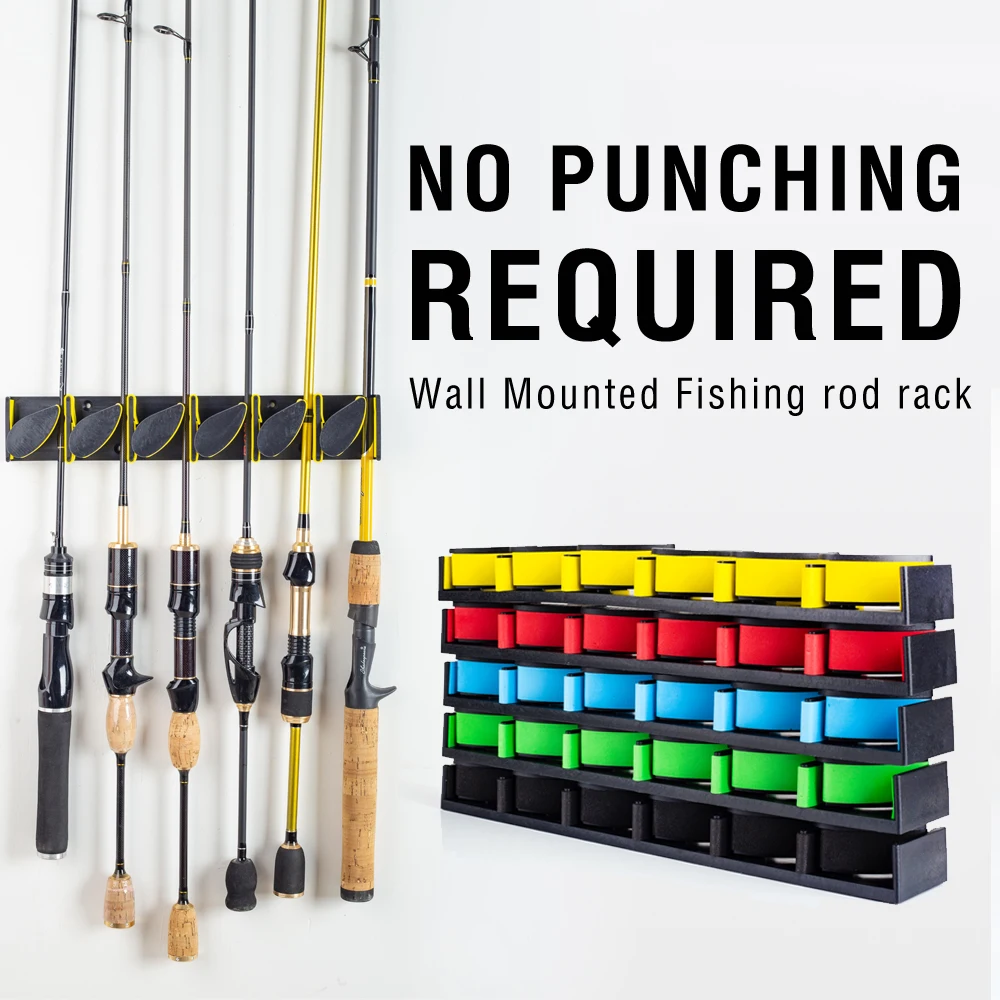 Fishing Rod Holder Wall-Mounted Holds Up To 6 Rods Vertical Display Storage Rack