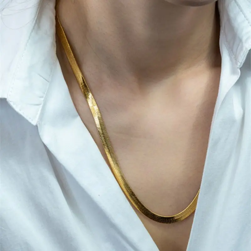 Silver Gold-Plated 4mm Flat Chain Necklace – Luxury Jewelry Gift