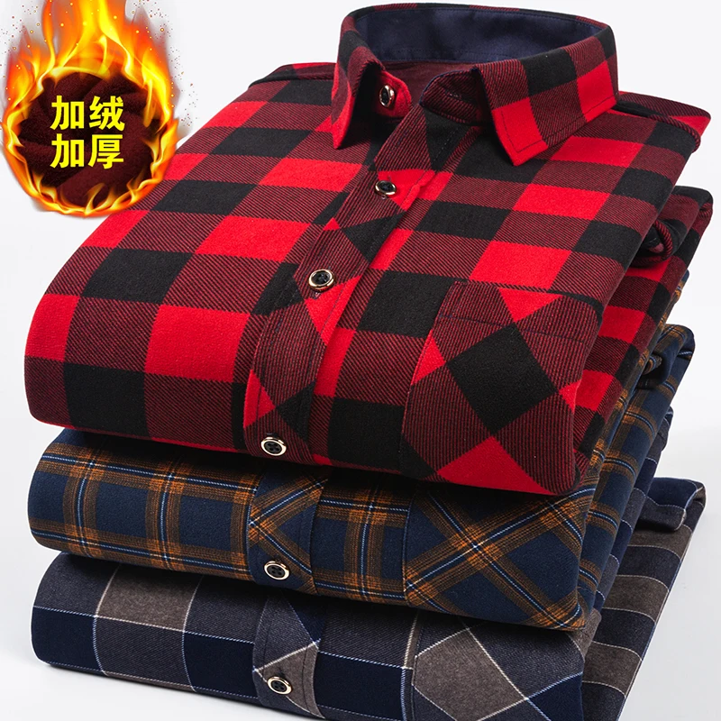 

New Arrival Suepr Large Winter Frosted Plaid Warm Men with Plush and Thickened Loose Plush Shirt Plus Size M-4XL5XL6XL7XL8XL9XL