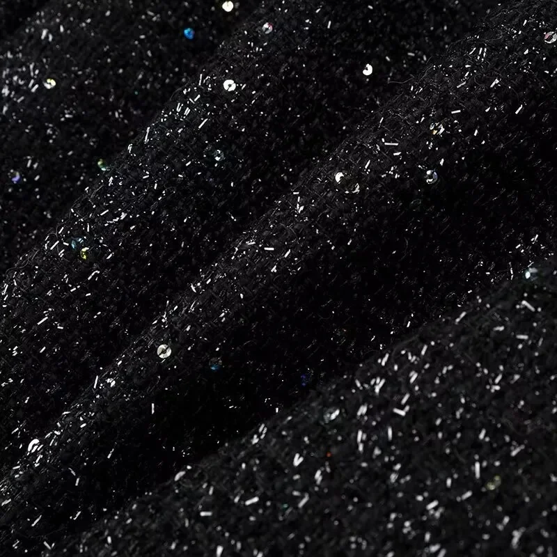 Saff78ec305224b488a3f47d96fb1cb2aP Women's Sequined Bomber Jacket Fall New Round Neck Long Sleeve Pocket Stretch Hem Sequins Jacket Coat Female Chic Outerwear Mallzona