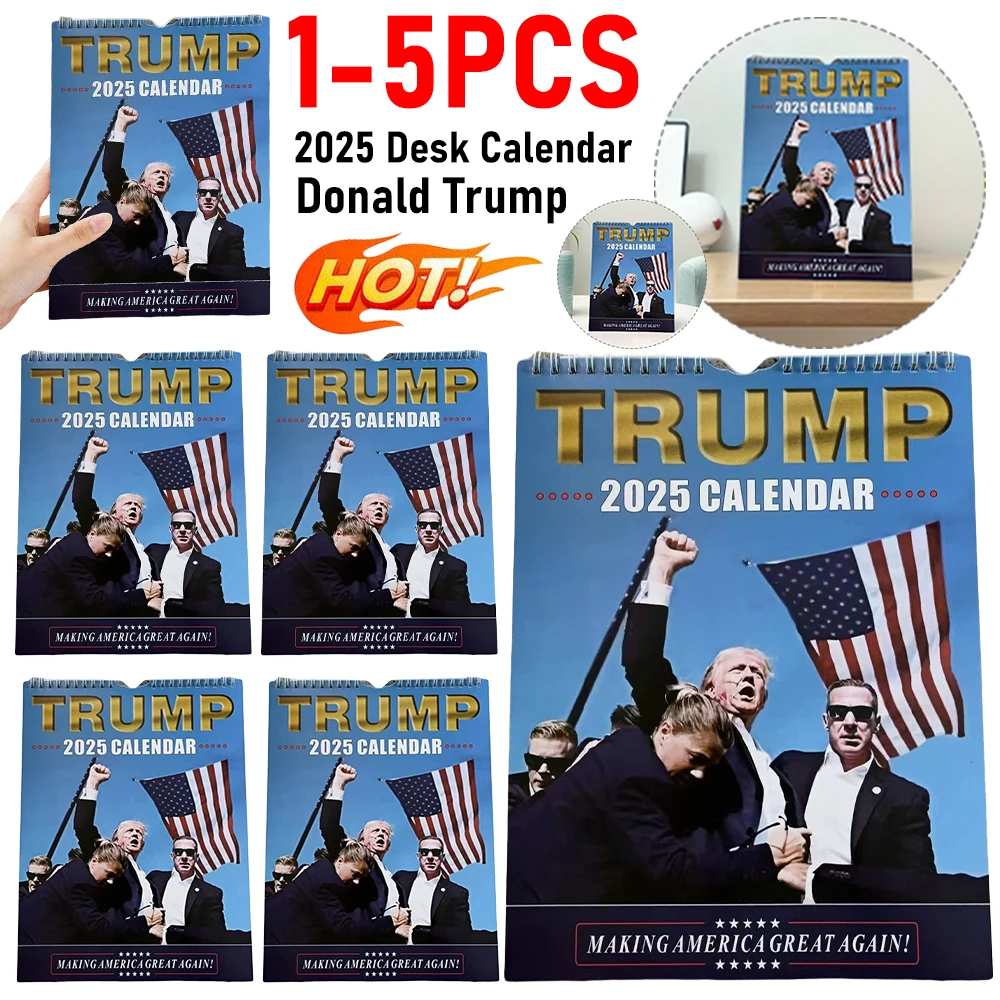 1-5PCS 12 Month Calendar Donald Trump Desk Calendar Trump Shooting Makes Me Stronger Shot Planning