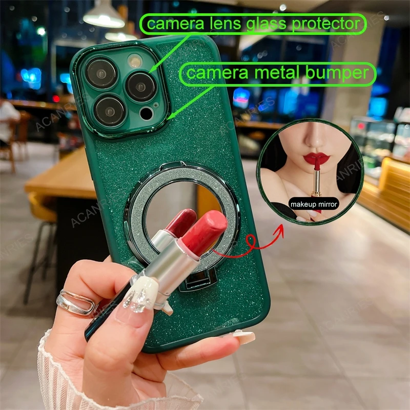 Glitter Clear Silicone Soft Case with Makeup Mirror Stand Cover