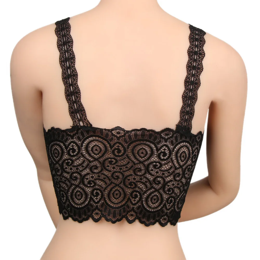 Women Lace Crochet Padded Bra Tank Top Close-up Lace Detail