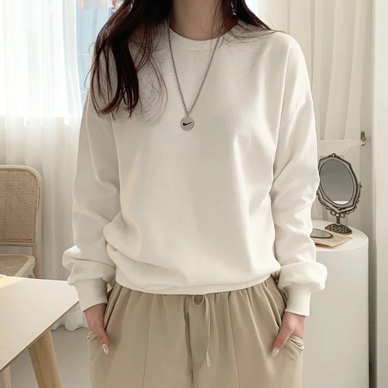 [because] Daily Special Double-Sided Fleece Basic Plain Long Sleeve T-Shirt