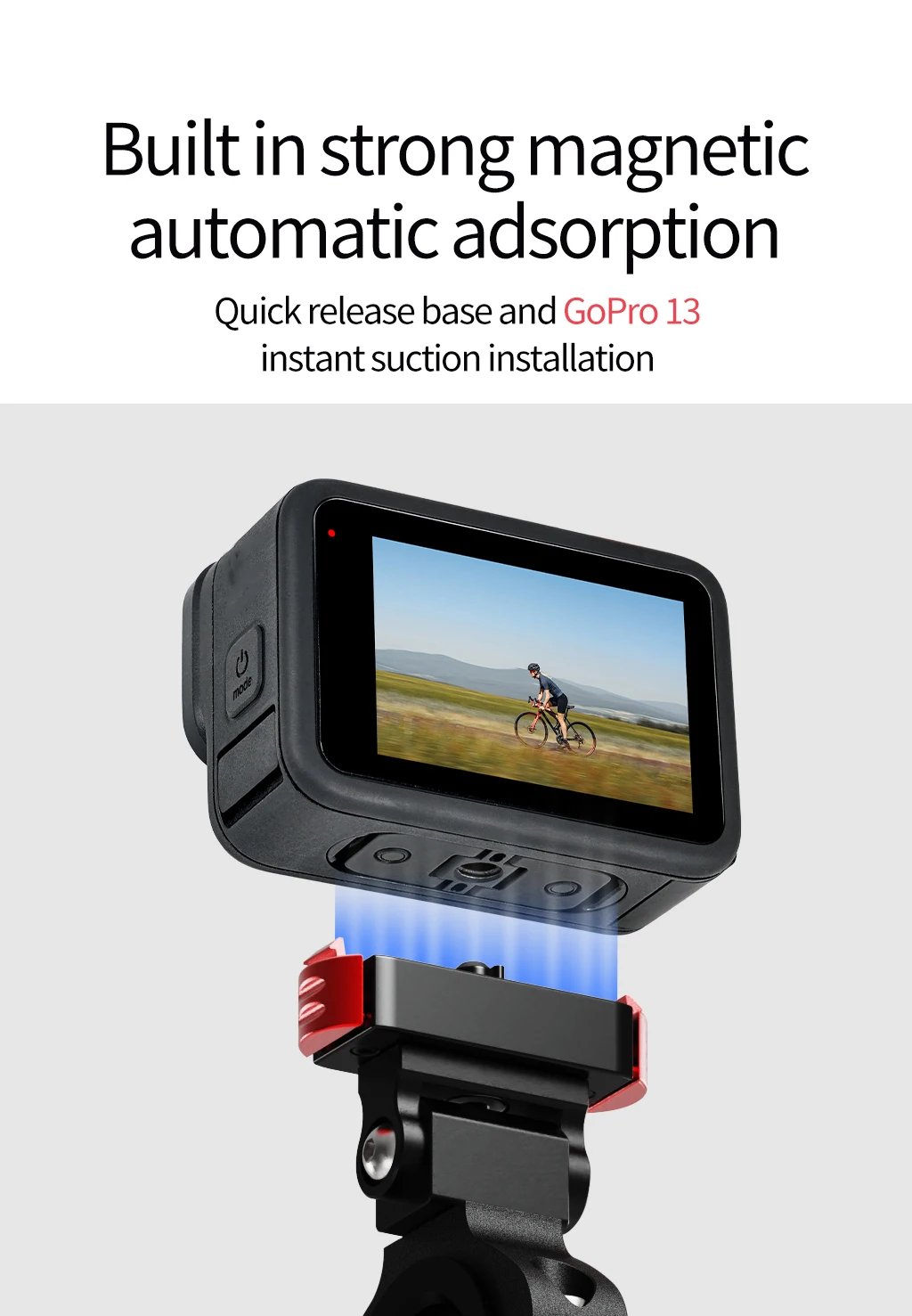 Motorrad-Lenkerhalterung für GoPro 13-Zubehör, magnetische Schnellspanner, Aluminiumklemme, verstellbare Dämpfung, Kamera, Fahrradhalterung – Detail 14