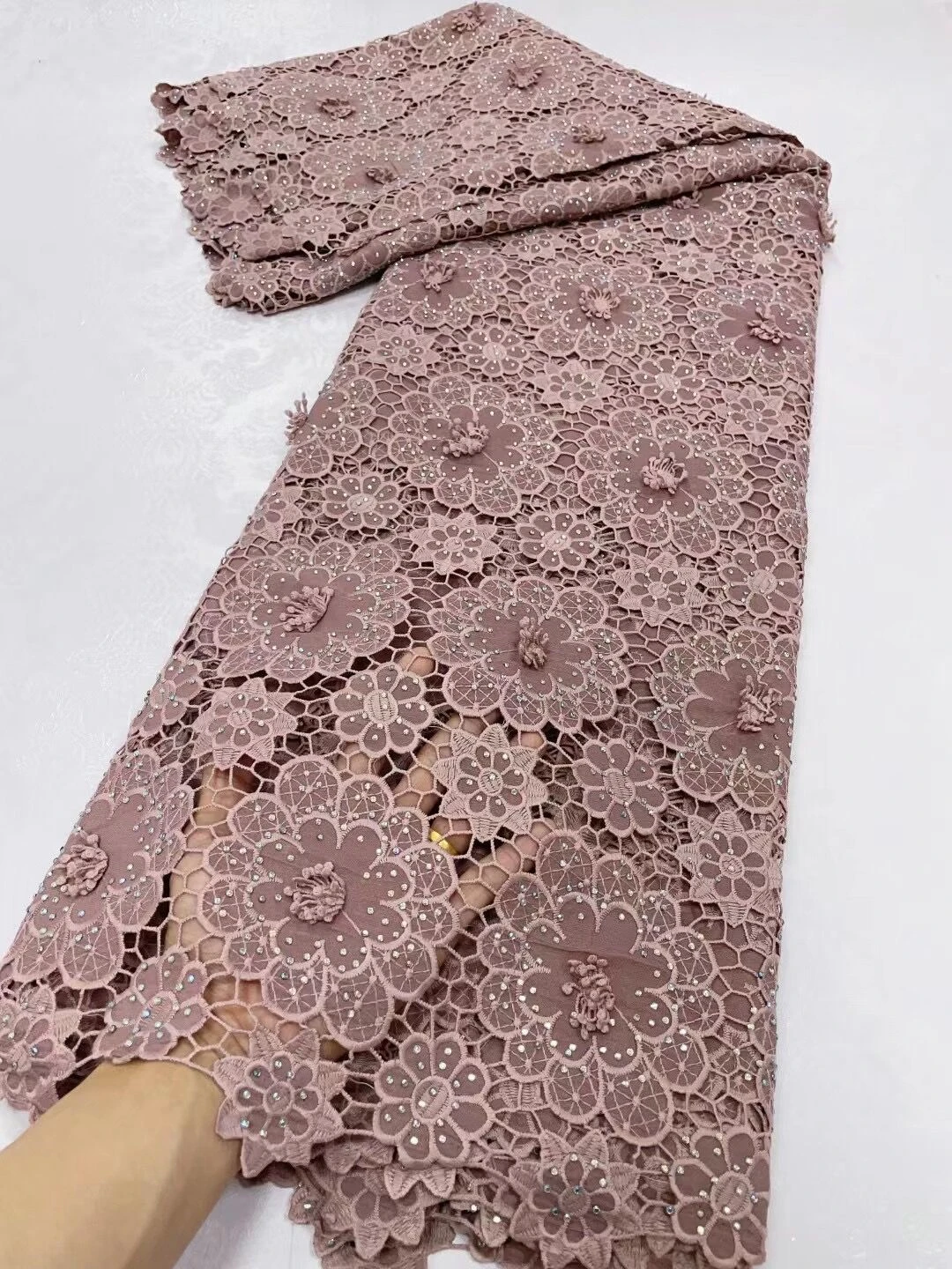 High Quality African Nigerian 2025 Embroidery Lace Fabric  French Tulle Wedding Party Dress Water Soluble Guipure Sequins 5Yards