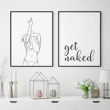 Bathroom Wall Decor Canvas Painting Get Naked Sign Canvas Art Poster One Line Sexy Woman Drawing Print Picture Fashion Painting