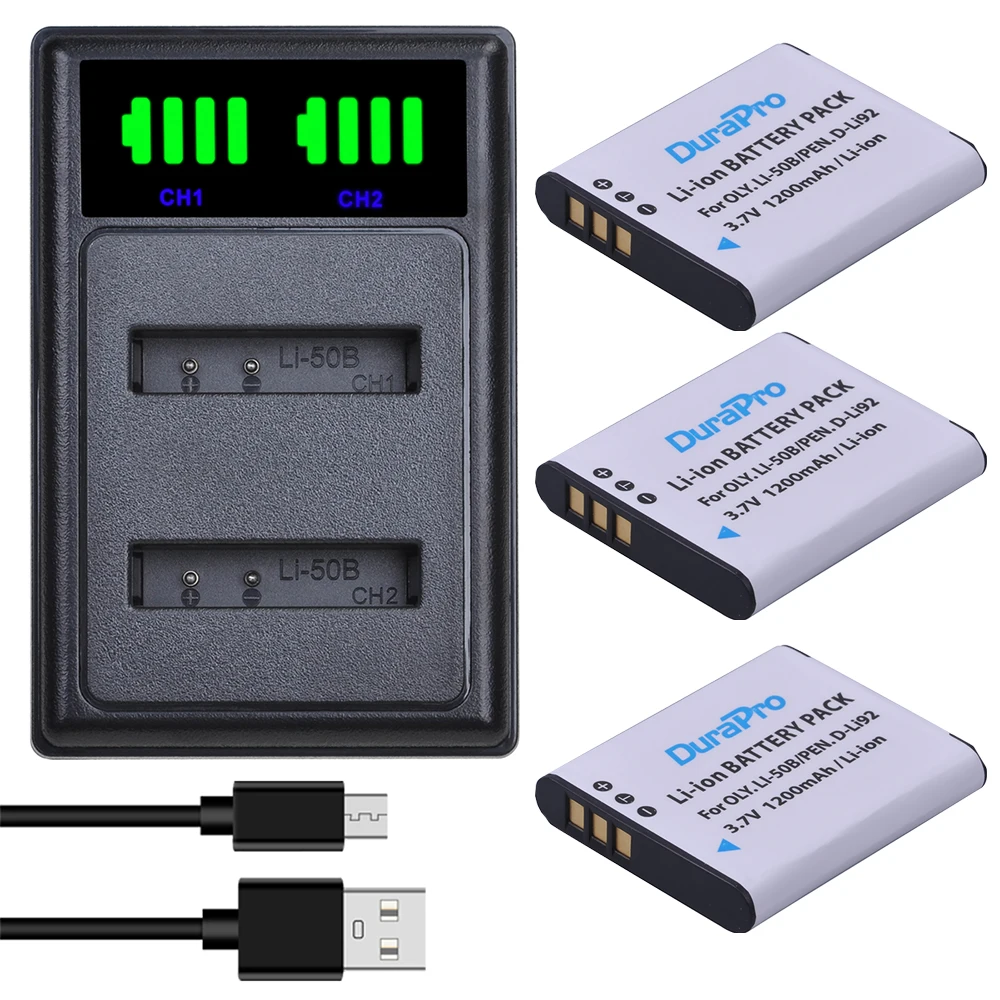 Durapro 1200Mah Li-50B D-Li92 Li 50B D Li92 Batteria + Caricabatterie Led Con Porta Di Tipo C Per Olympus Sp 810 800Uz U6010 U6020 U9010 Sz14