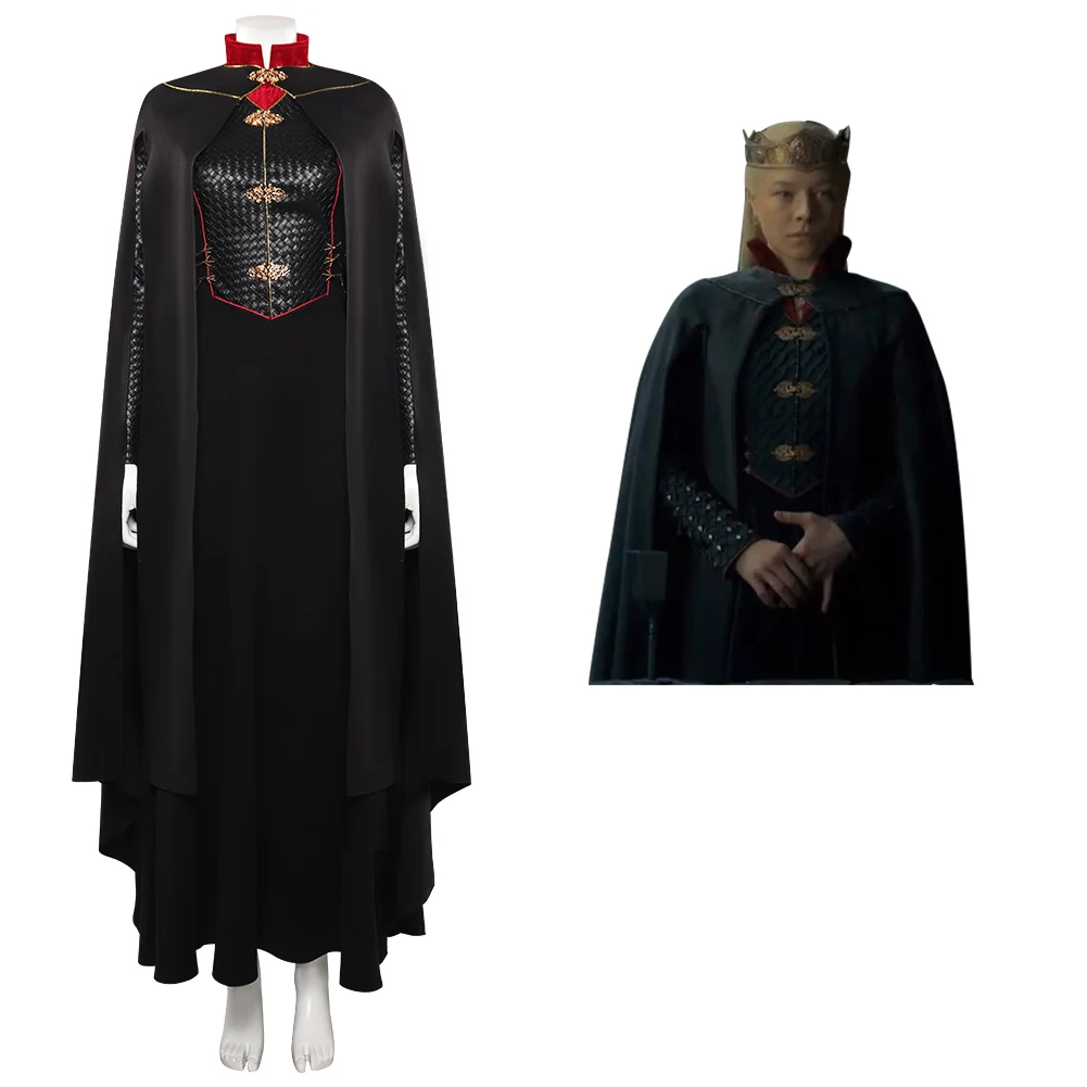 

Movie Dragon Rhaenyra Cosplay Costume Dress Cloak Fantasia Women Fashion Halloween Carnival Clothes For Disguise Ladies Girls