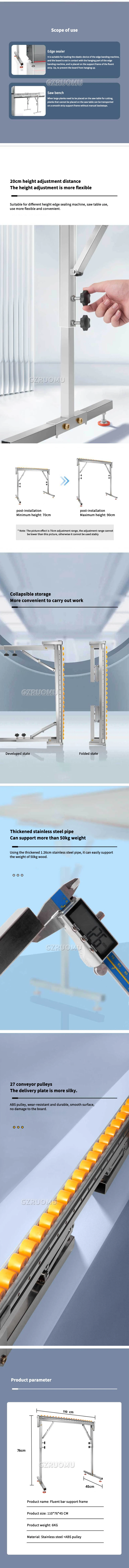 Wood Cutting Bracket With Roller Folding Adjustable Height Double Row Transport