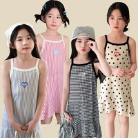 Robes d'été en coton pour filles Robes de mode pour enfants Robes fines à licou pour filles Robes à fleurs pour enfants Robes à pois Plaid D 1