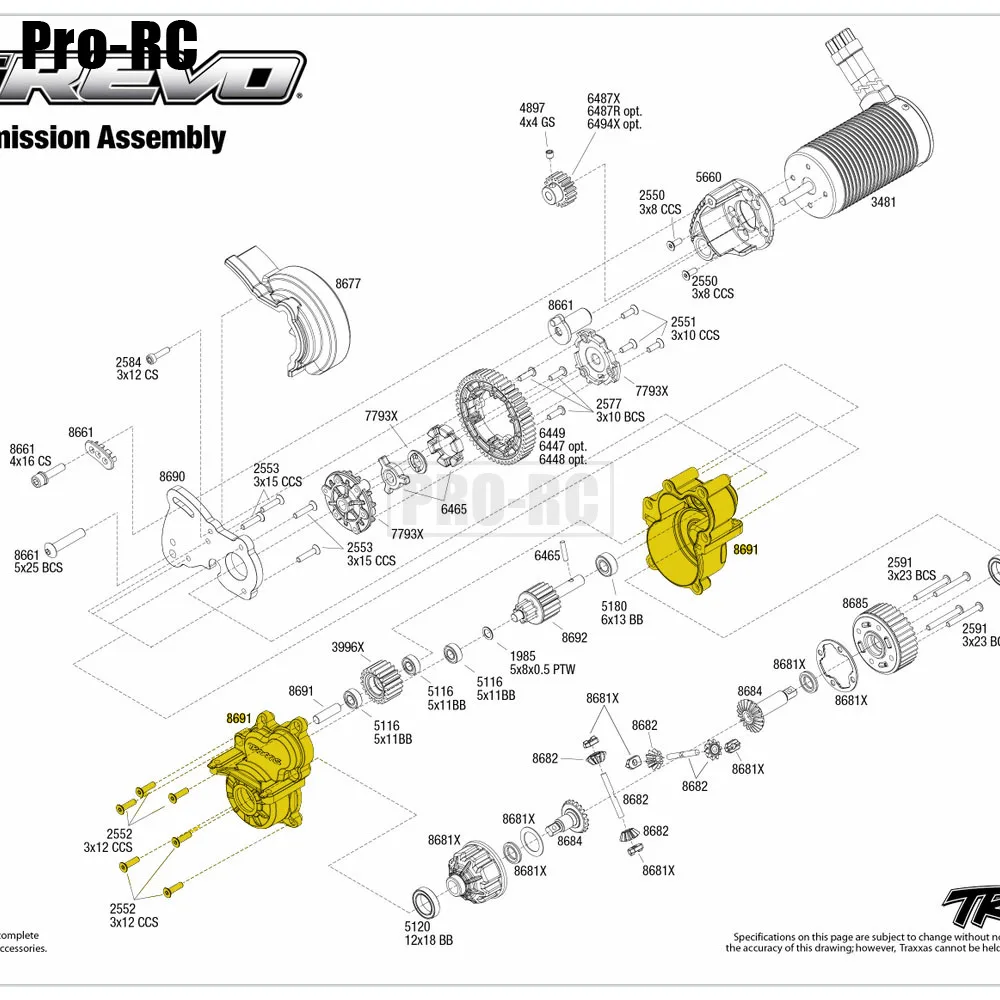 1/16 ERevo VXL Transmission Assembly Exploded View Traxxas