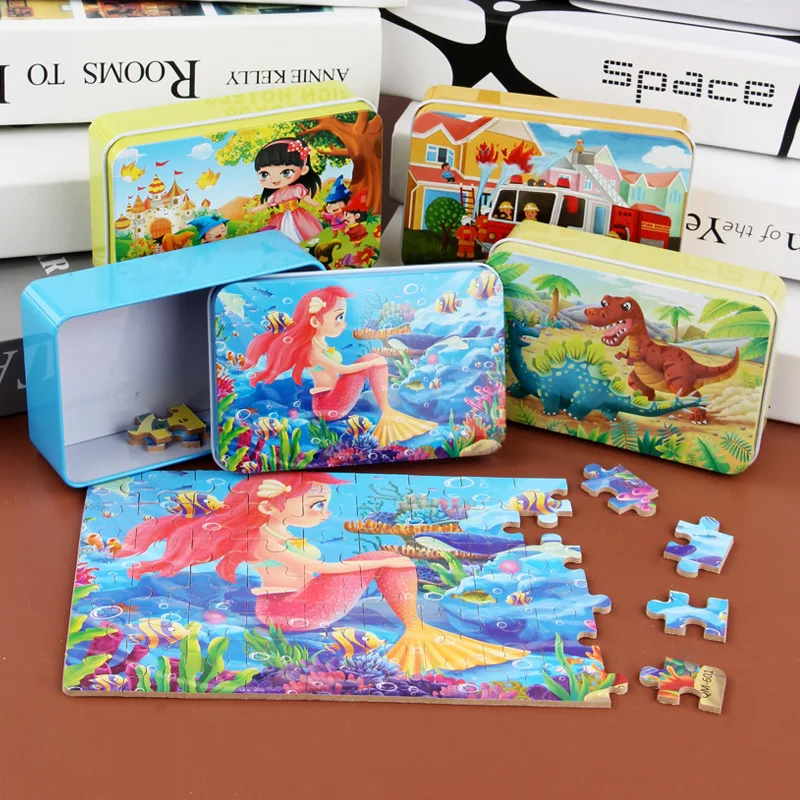 Jigsaw Puzzles Wooden Jigsaw Puzzles Wooden Puzzle Toys Educational Puzzles Mini Jigsaw Puzzle 60 Pieces Montessori Wooden Jigsaw Puzzle Toy for kids Children Mermaid Animal Cartoon Montessori Educational Toys for Children