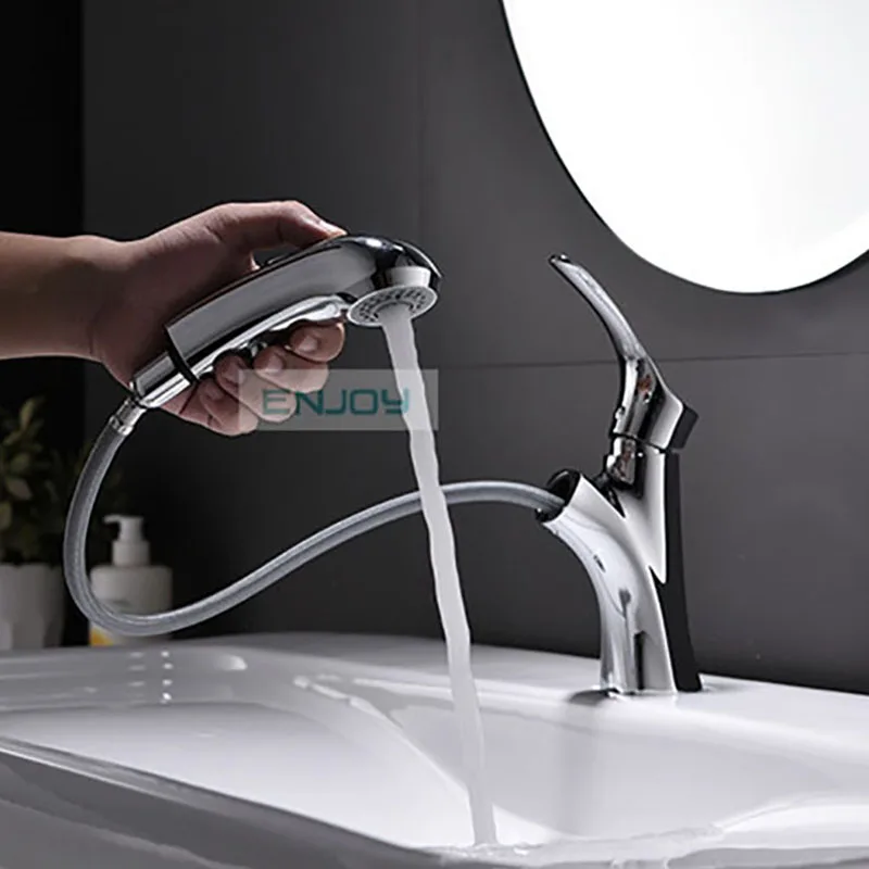 

Faucet Hot Cold Mixer Tap Retractable Pull-out Basin Faucet All Copper Matte Black Bathroom Washbasin Modern Household Tap