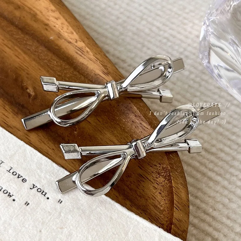 

Silver Color Bowknot Geometric Hairpin Hair Clip for Women Girls Sweet Bangs Side Clip Duckbill Clip Hairpin Hair Accessories