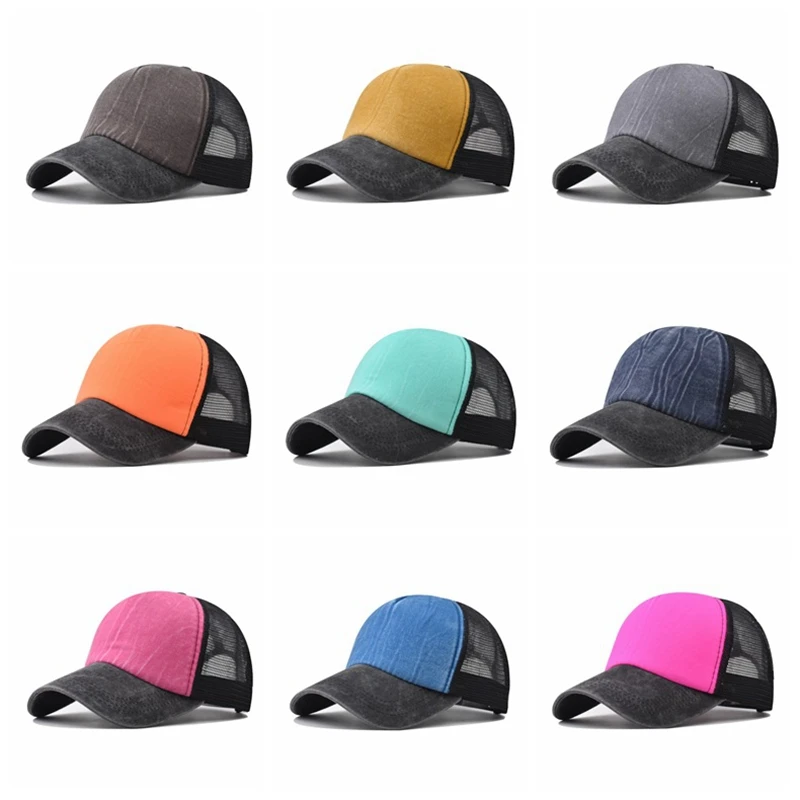 

Splicing Washable Materials Mesh Shade Men Baseball Cap Summer Sun Protection Women Candy Colors Dad Hat Trucker Cap Men