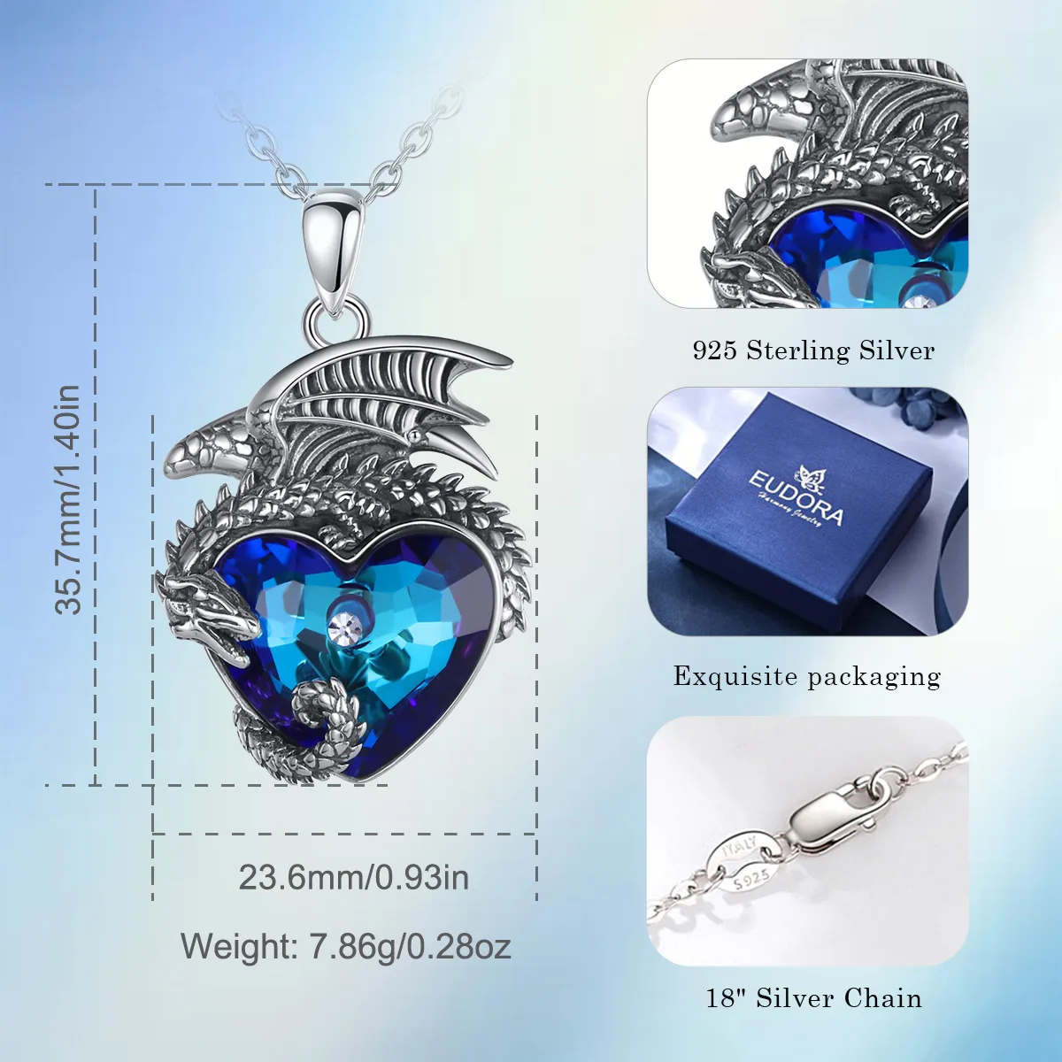 Collana Con Ciondolo Drago E Cuore In Argento 925, Con Cristallo Abalone, Regalo Donna
