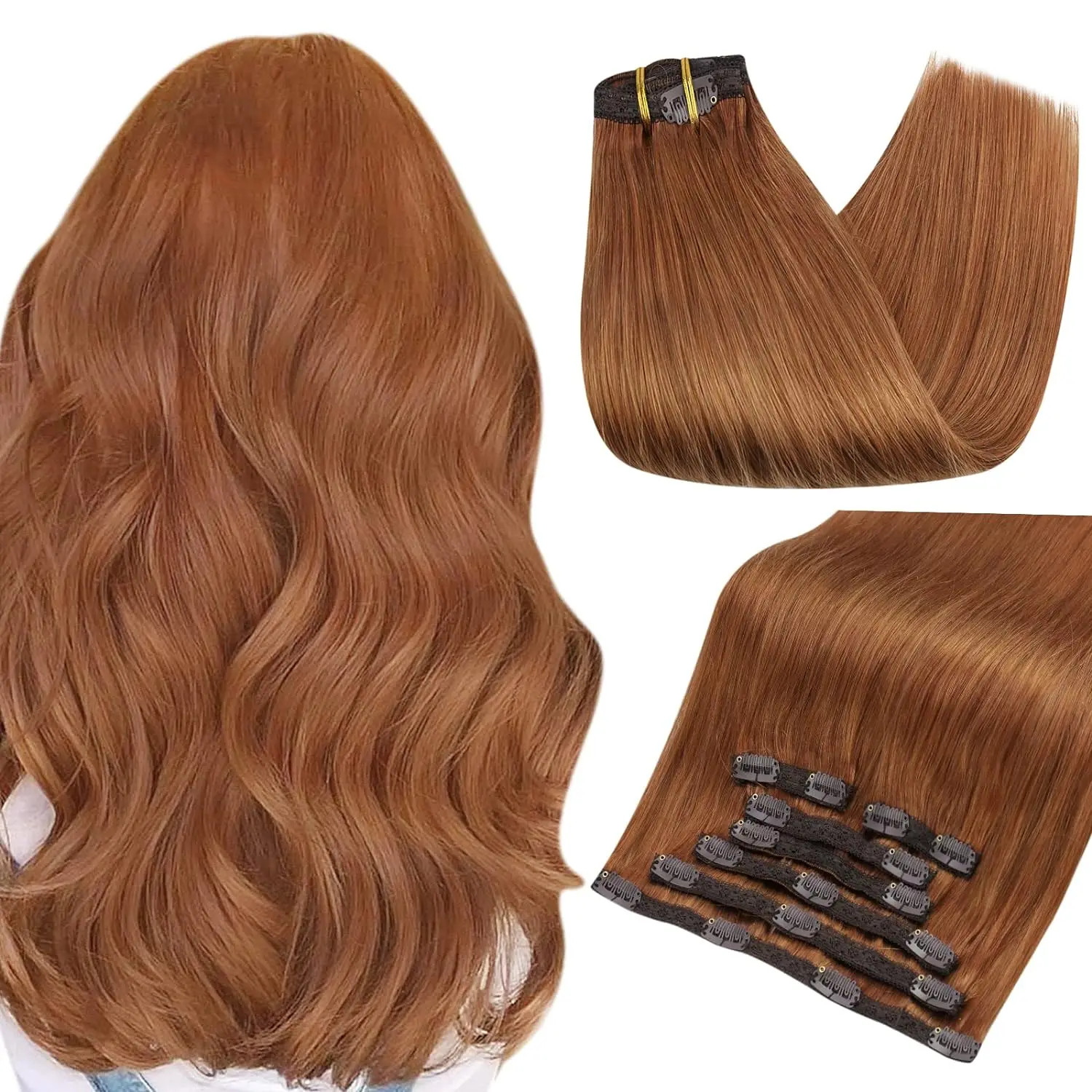 클립붙임머리 Hairstar 24 긴 스트레이트 곱슬 원피스 5 클립 클립 합성 hairpieces 여자 11 풀 샤인 인모 익스텐션 클립 인 헤어 익스텐션 레미, 여성용 더블 웨트 헤어 익스텐션, 7 개, 120g