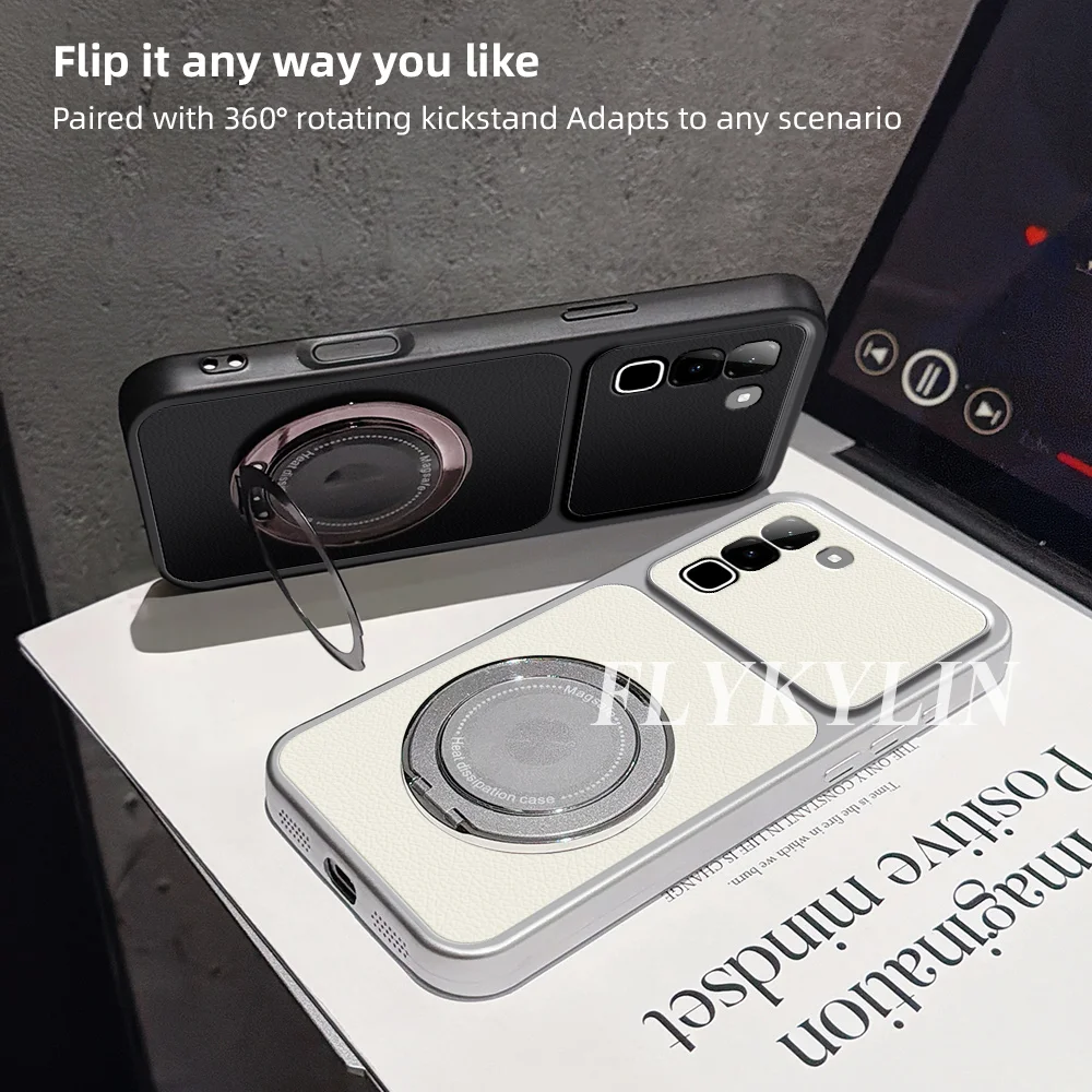 Luxury Lychee Pattern Ultra-Thin Rotating Bracket Anti-Drop Phone Case