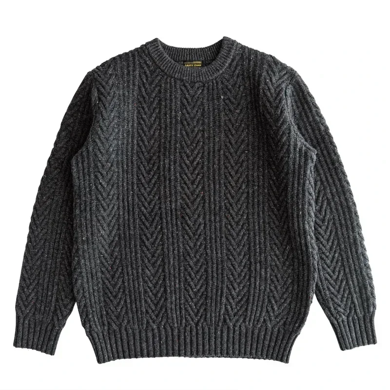 Sauce Zhan Mens Sweater Pullover Aran Sweater for Mens  Autumn Winter Sweater 97% Sheep's Wool Knitted Thickened 4