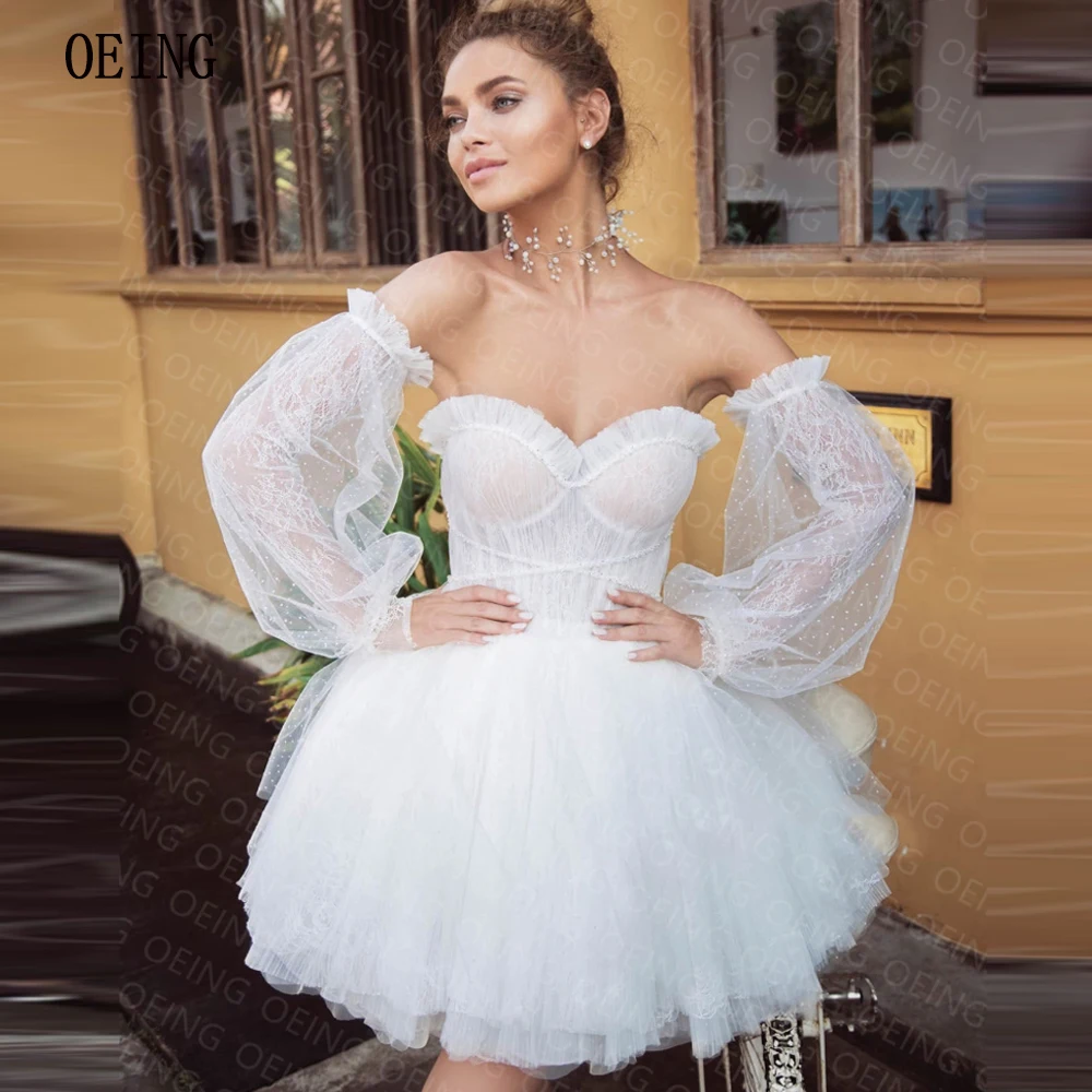 

OEING Strapless A-line No Gloves Short Wedding Dresses Tulle Charming Princess Dreamy Gown Above Knee Simple Robe De Mariée 2023
