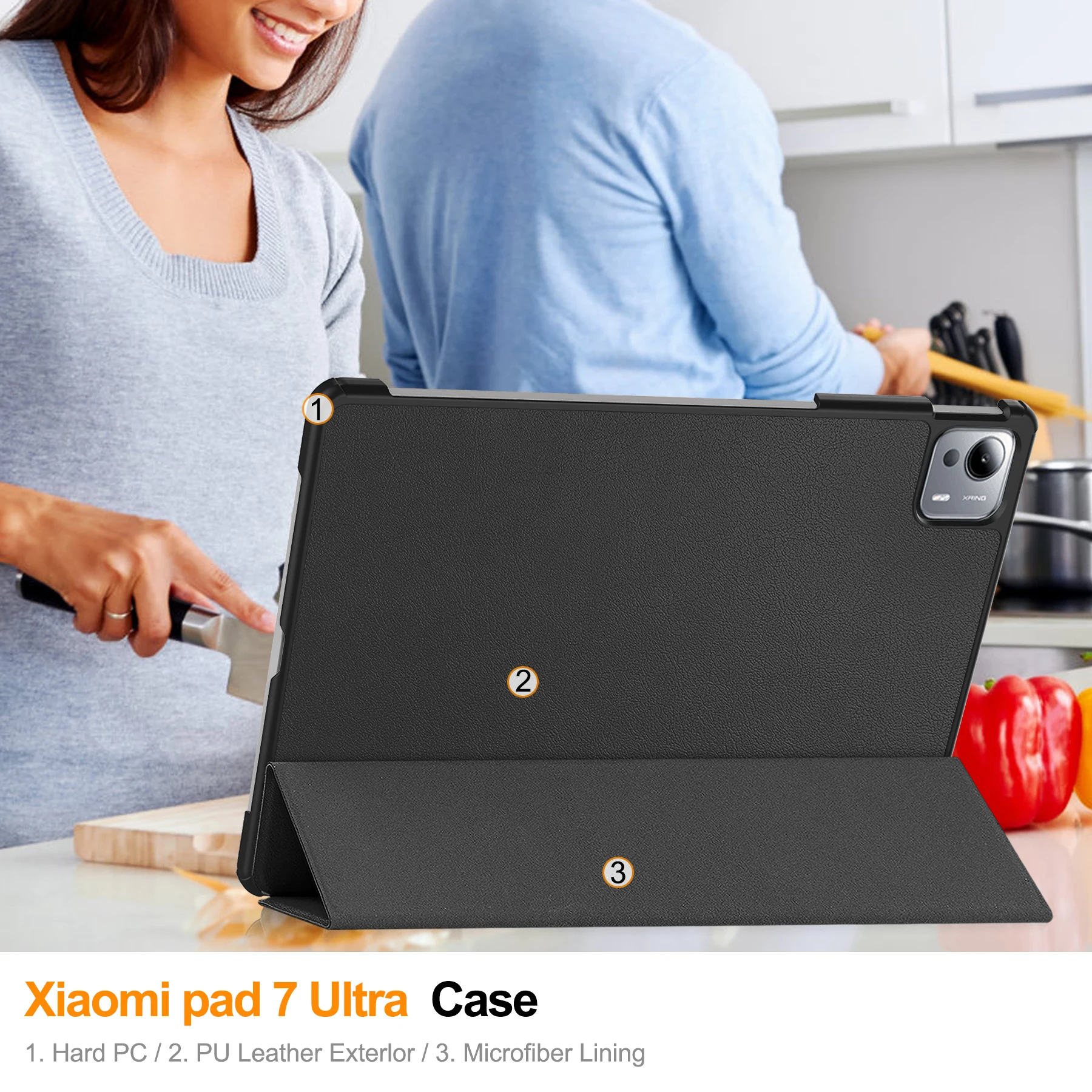 Tri-Folding PU Leather Flip Stand Cover with Auto Sleep