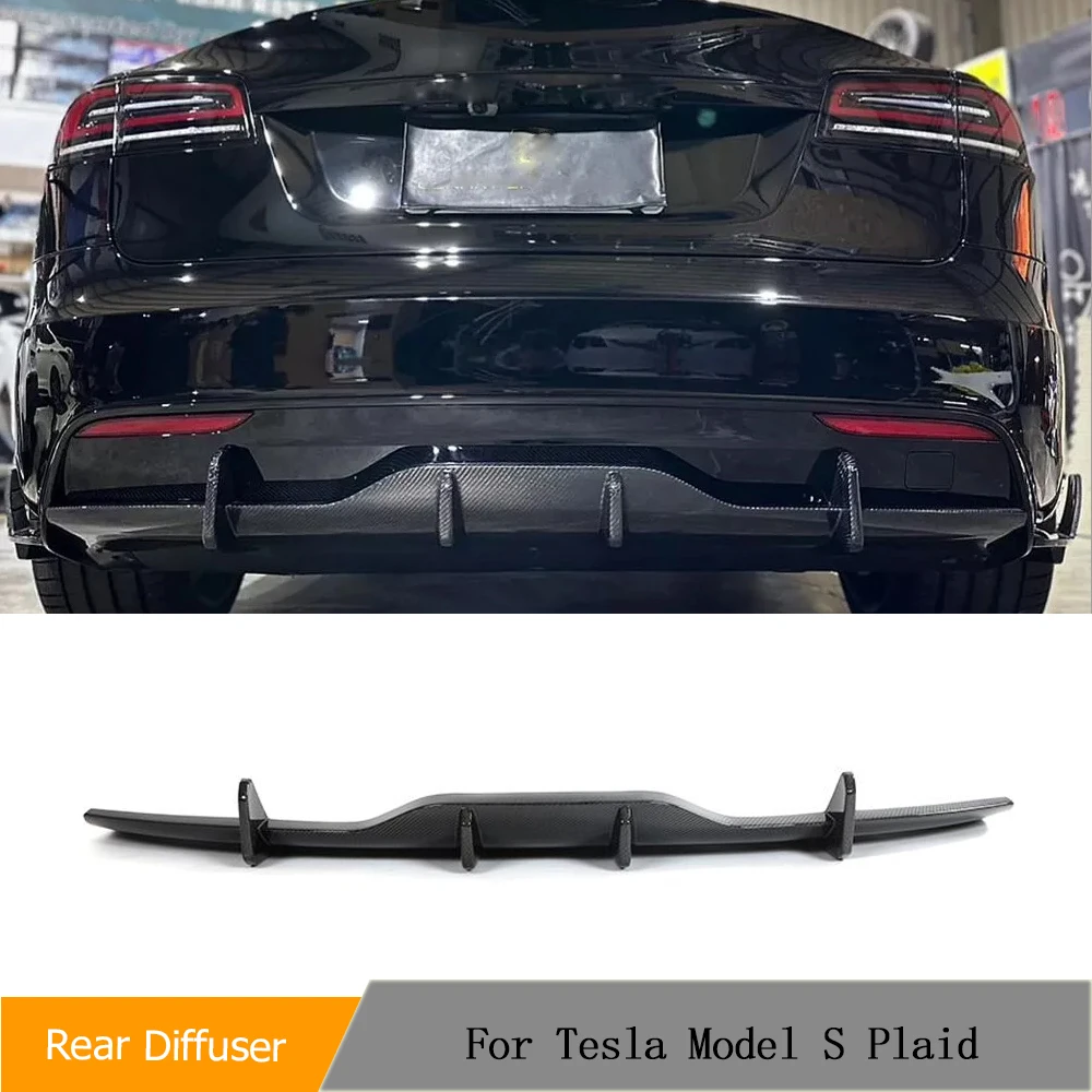 Carbon Fiber Car Rear Bumper Exhaust Diffuser Lip Spoiler for Tesla Model S Plaid 2021-2023 Rear Bumper Diffuser Lip Body Kits