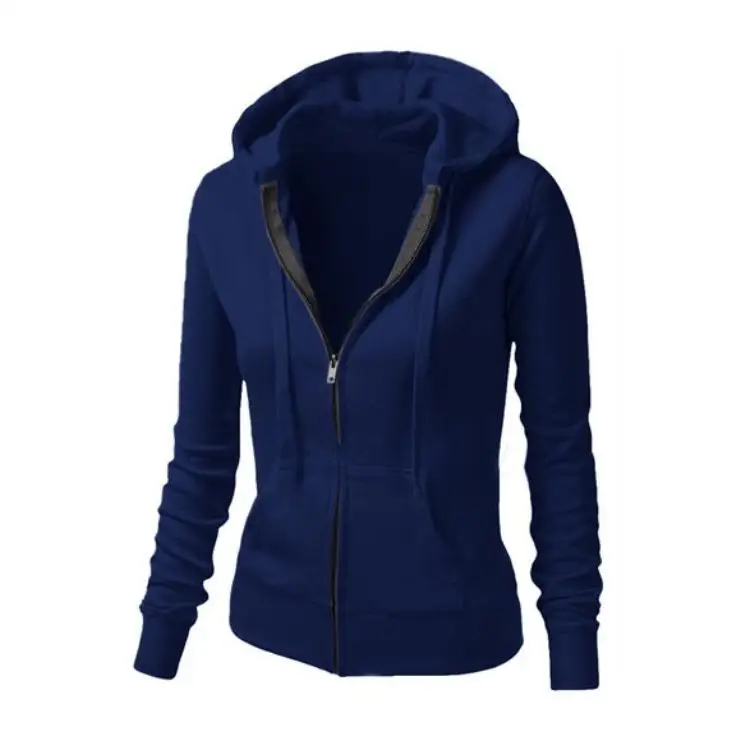 Azul - Sudadera con capucha y cremallera deportiva para mujer
