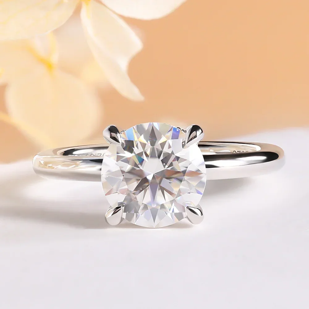 Moissanite Ring for Womem 925 Sterling Silver 2ct Round Solitaire Engagement Ring D Color VVSI Lab Diamond Bands Wedding Jewelry