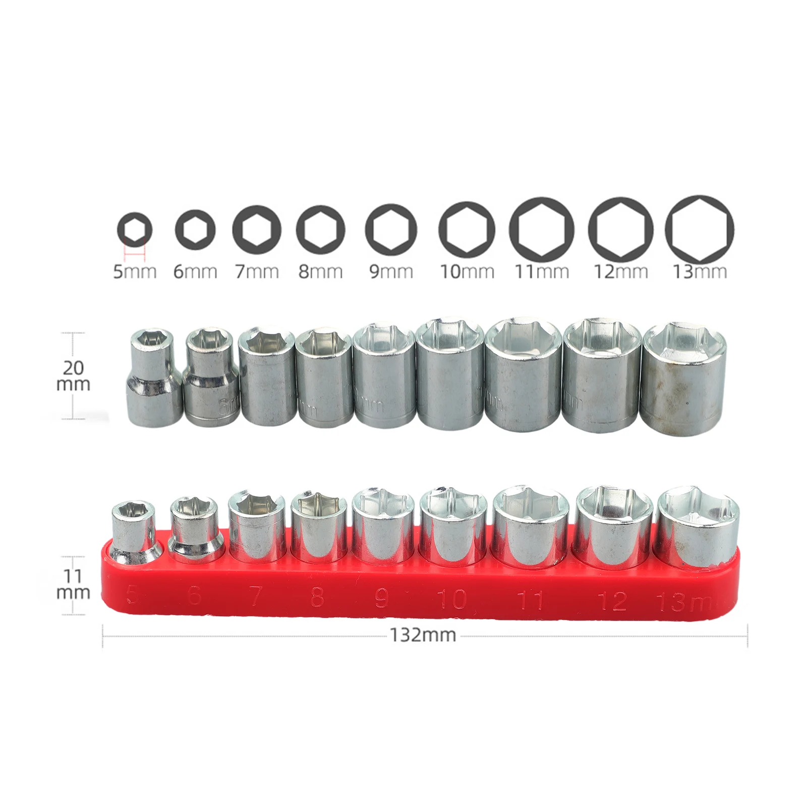 

9pcs 1/4 Inch Drive 5-13mm Hex Bit Metric Socket Wrench Head Set Sleeve Wrench Adapter Auto Repair Hand Tool Nut Removal Tools