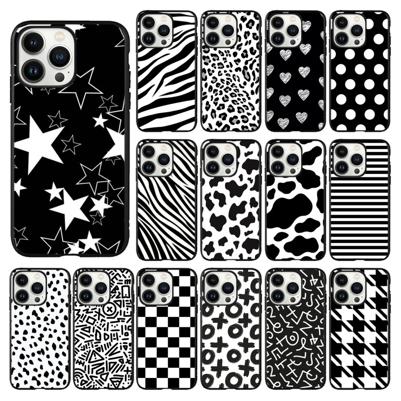 Custodia Per Telefono Per Iphone 15 14 13 12 11 Pro Max Xs Xr X 7 8 Xr Se Custodie Per Cellulari Cow Zebra Leopard Black White Art Funda Cell
