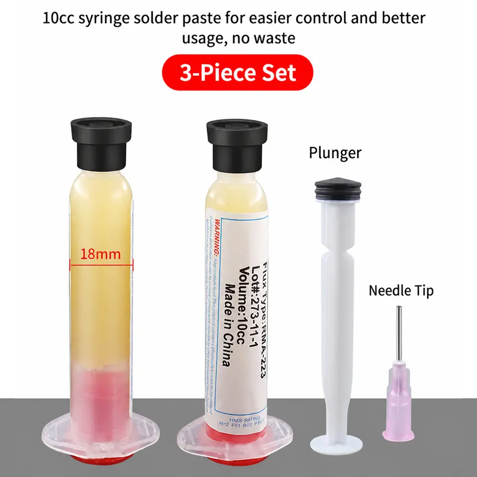 Syringe Solder Paste Flux with Plunger Needle Tip Easy Control No Waste No-Clean Soldering Flux For BGA PGA SM image 1
