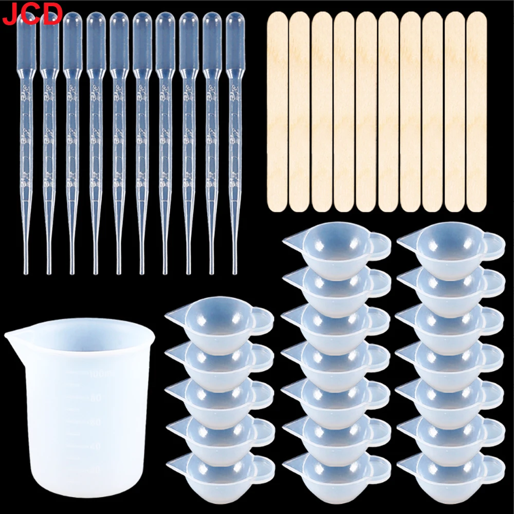 JCD DIY Crystal Clear Epoxy Tools Dispensing Mixing Stirrer Dropper Measuring Cup Useful Resin Crafts Making Material Pack