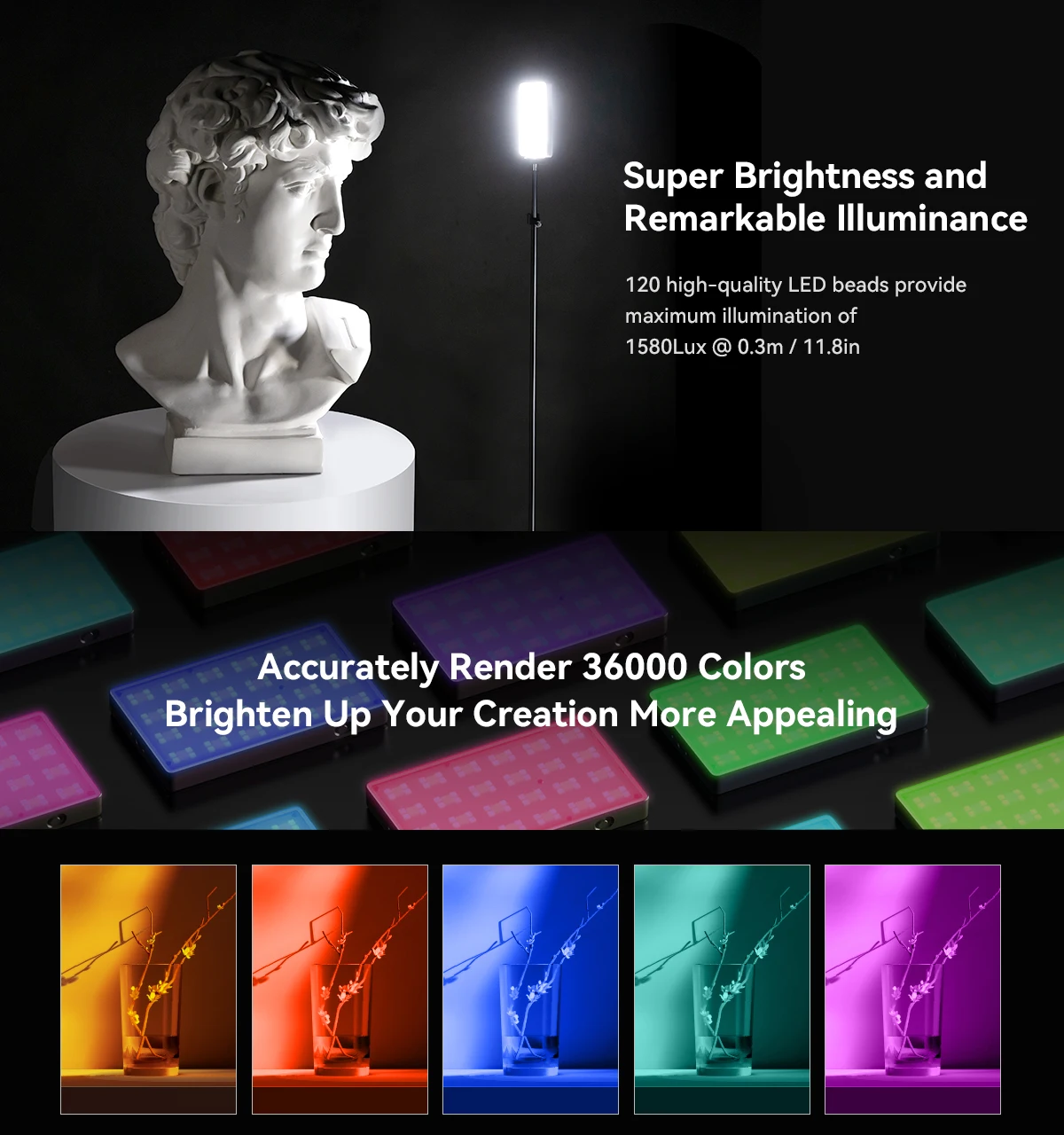 RM120 Long-Battery-Life RGB Video Light Universal RGB Camera Light Portable Full